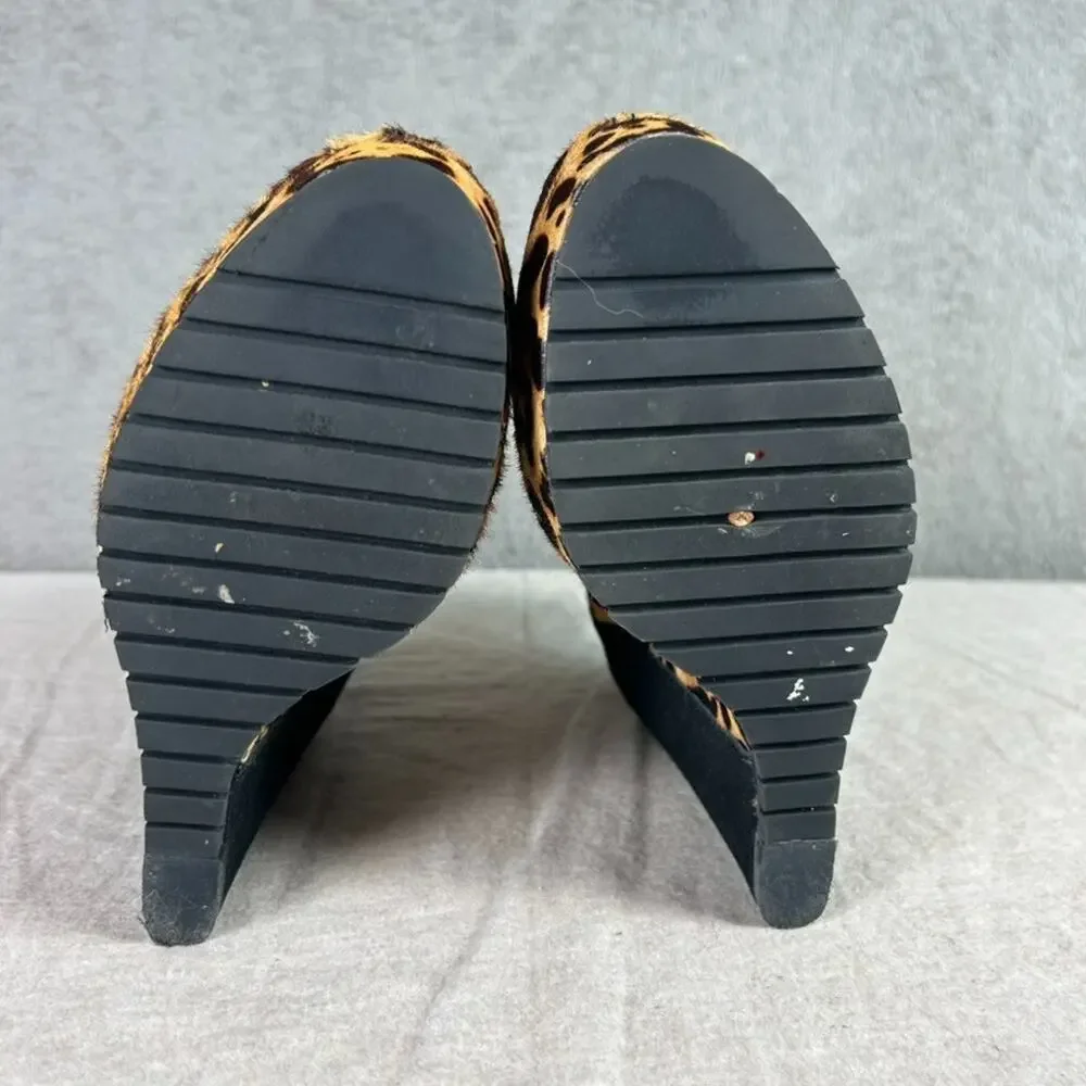 Kelsi Dagger Huette Leather Wedge‎ Platform Booties Size 8.5M Leopard Calf Hair